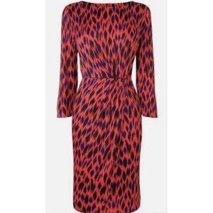 L.K. BENNETT Sarah Red Black Abstract Sheath Silk Blend Dress Career Formal US 4